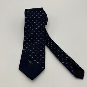 VTG Lanvin Paris Silk Tie Mens 54"X3 1/4" Blue Geometric Adjustable Professional